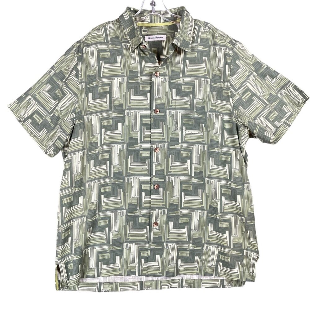 Tommy Bahama Shirt Mens Size L Silk Island Zone Beach Vacation Travel Career